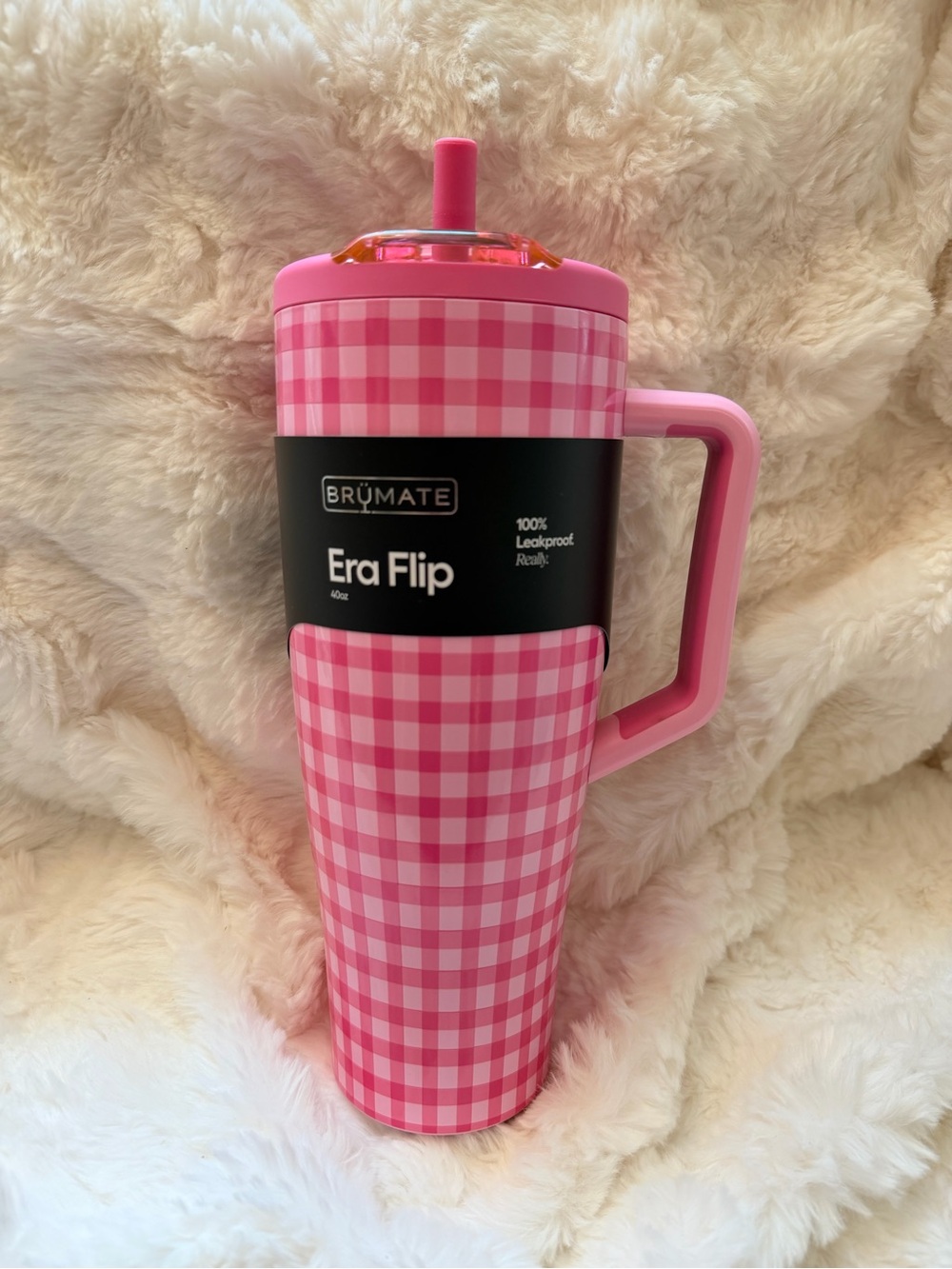 BrüMate Era Flip Insulated Travel Mug Pink Gingham